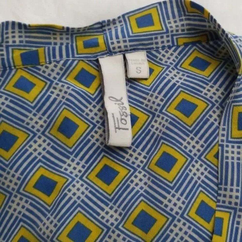 Fossil Geometric Sleeveless Ruffle Button Tie Up … - image 2